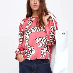 Zara Pink Floral Long-Sleeve Blouse